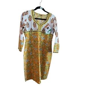 Khadi Long Yellow Boho Linen Dress NWT